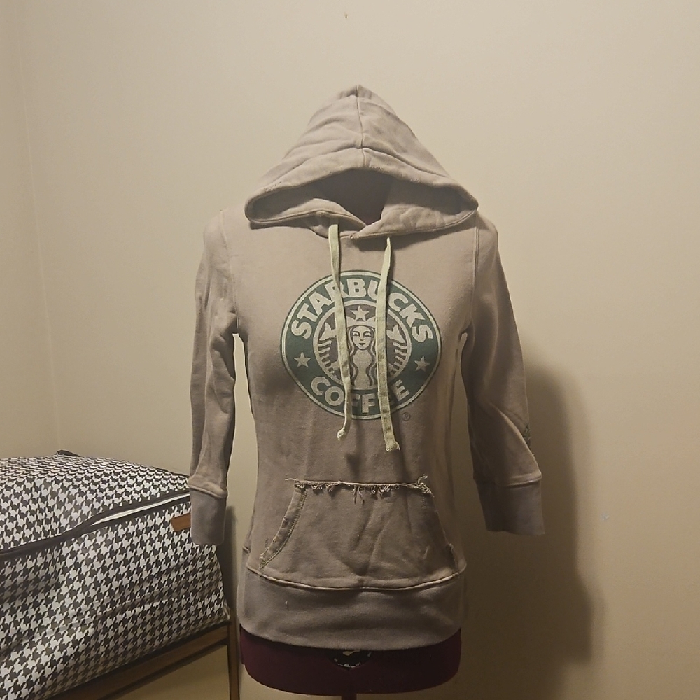 Distressed Starbucks Hoodie with Green Logo
